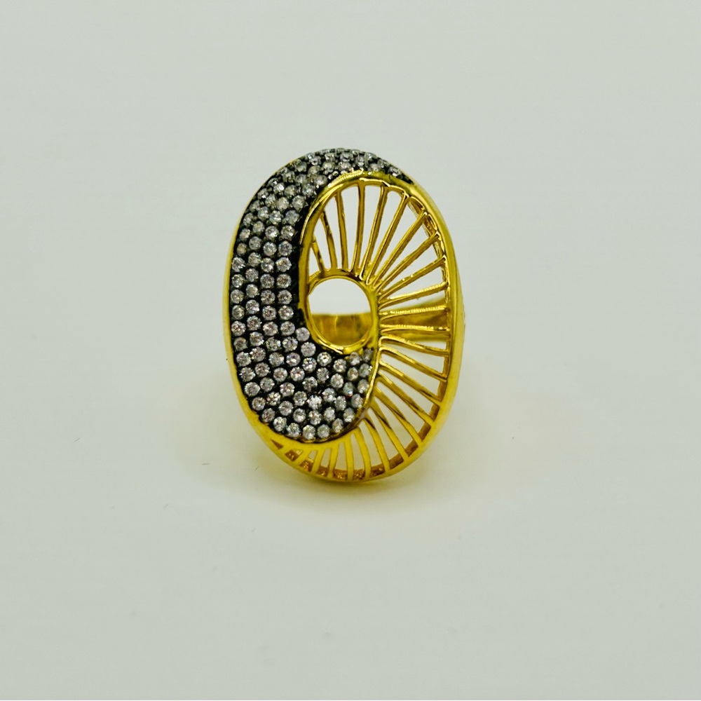 Vermeil Over 925 Sterling Silver Bold Spiral Cutout CZ Ring Sz 6